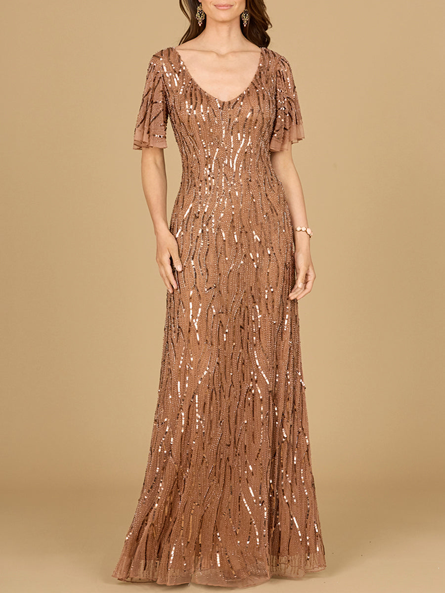 Beaded Gown With Cape Sleeves