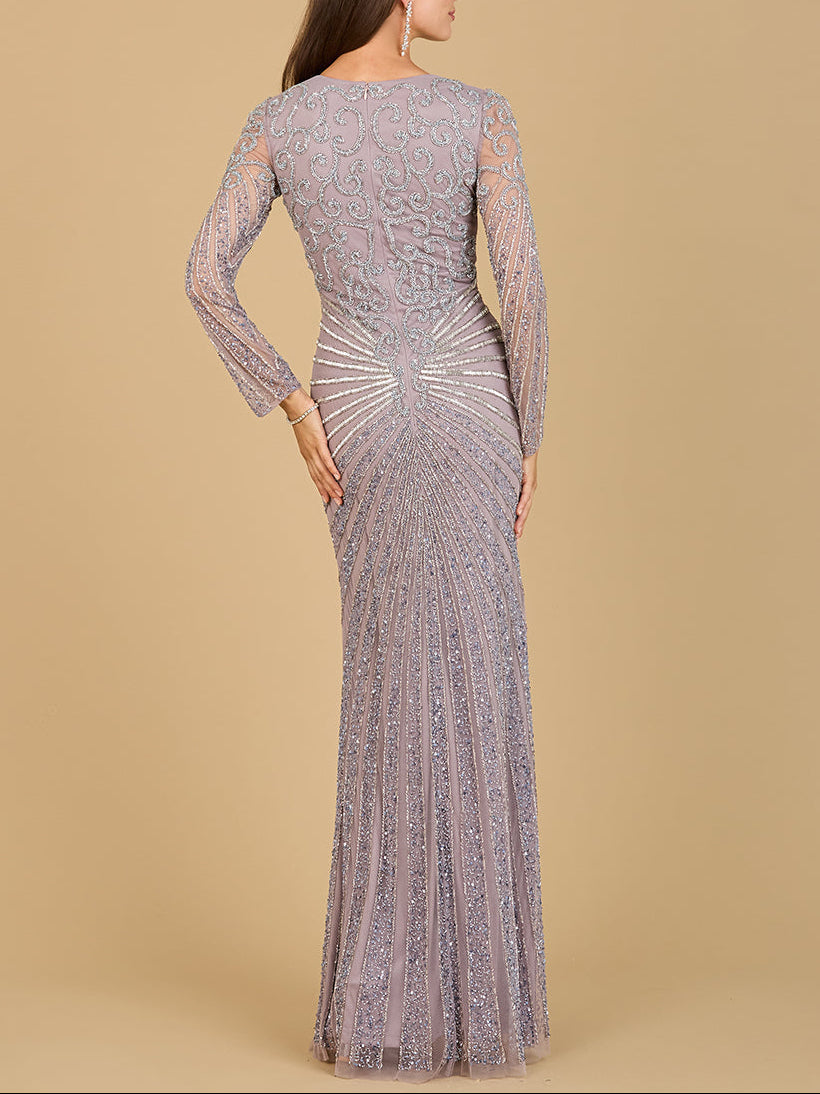 Lara 29602 - V Neck Beaded Long Sleeve Dress